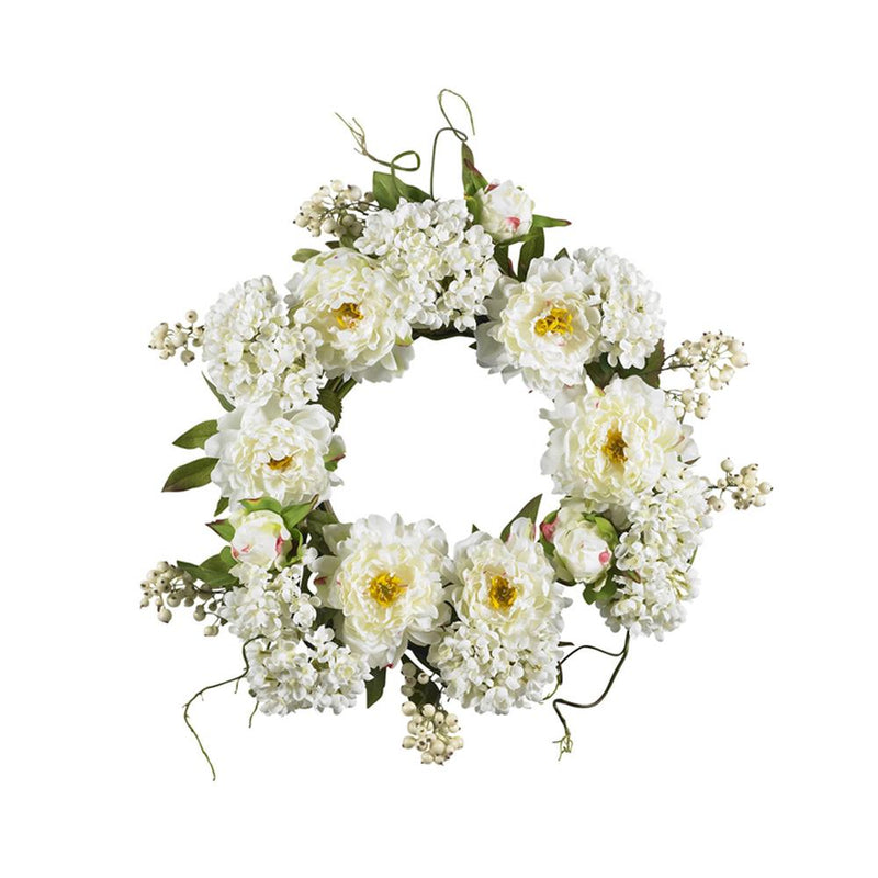 Nearly Natural 20" Peony Hydrangea Wreath White