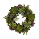 Nearly Natural 20" Succulent Wreath Green