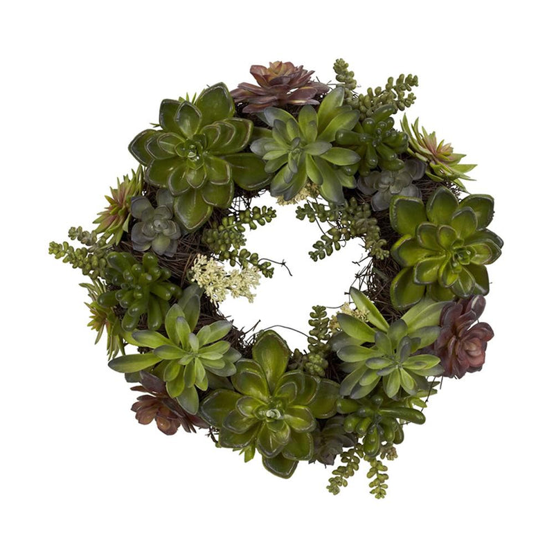 Nearly Natural 20" Succulent Wreath Green