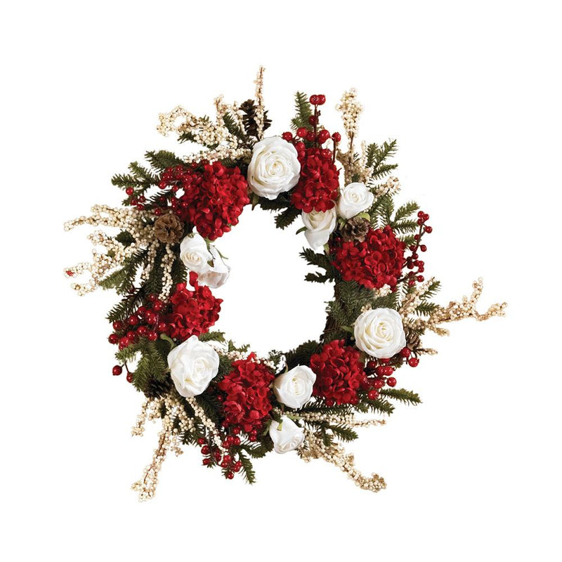 Nearly Natural Home Accent 24" Hydrangea With White Roses Wreath