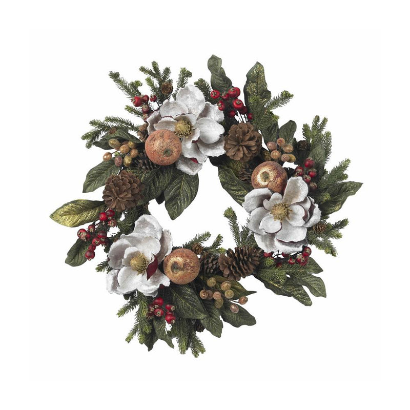 Nearly Natural 24" Magnolia Pinecone And Berry Wreath