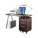 Techni Mobili Glass-top Desk with Built-in File Cabinet Chocolate
