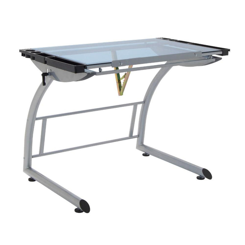 Studio Designs Triflex Drawing Table Sit to Stand Up Desk - Silver/Blue Glass