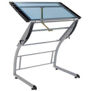 Studio Designs Triflex Drawing Table Sit to Stand Up Desk - Silver/Blue Glass