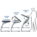 Studio Designs Triflex Drawing Table Sit to Stand Up Desk - Silver/Blue Glass