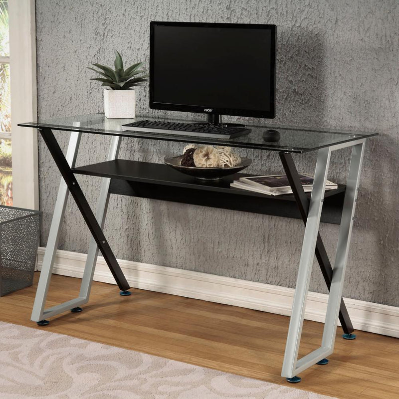 Studio Designs Colorado Desk Black/Silver/Clear Glass