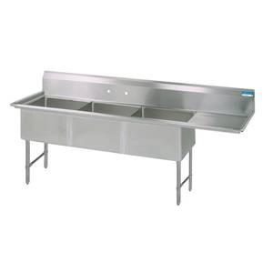 BK Resources BKS-3-1824-14-24R 18"x24"x14" 3 Compartment Sink w/ 24" Right Drain Board