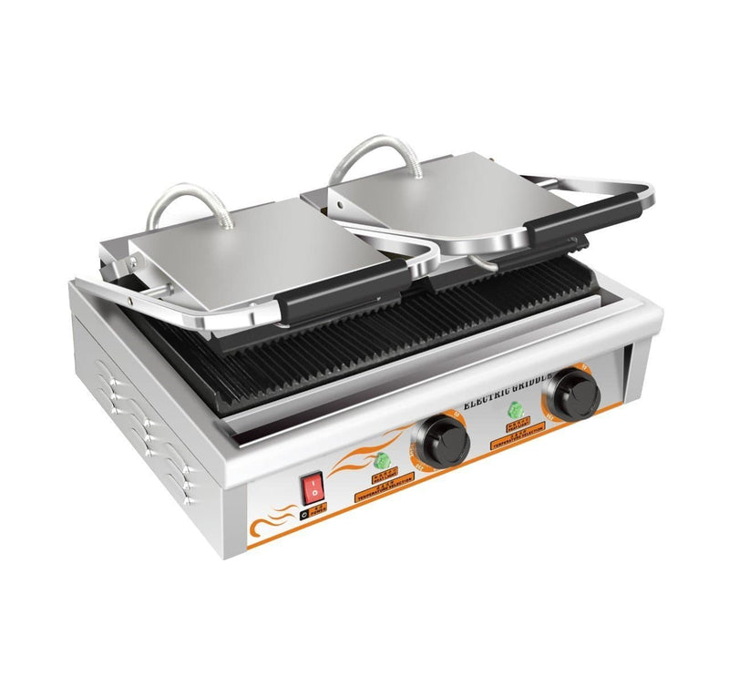 Omega ZDP-82A Large 20" x 9" Double Press Panini Grill - Ribbed Cooking Surface