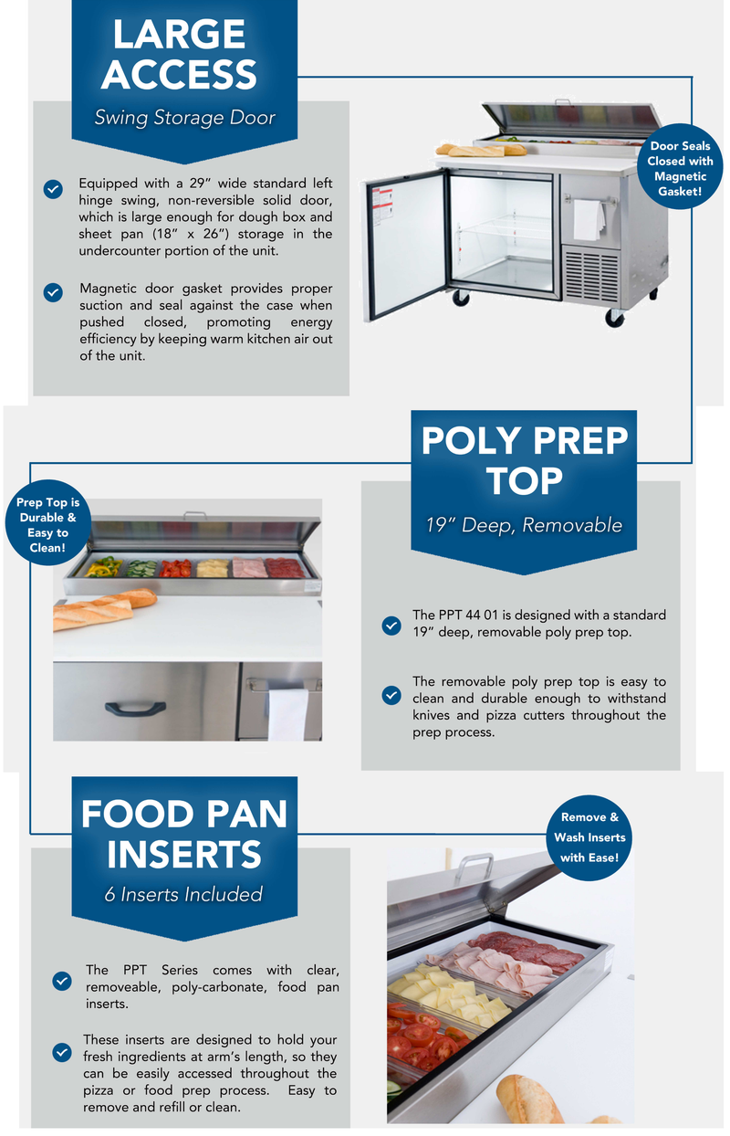 Pro Kold PPT-44-01 Single Door 44" Pizza Prep Table