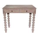 2 Drawer Classic Wooden Desk with Turned Leg Support, Distressed Brown