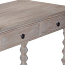 2 Drawer Classic Wooden Desk with Turned Leg Support, Distressed Brown