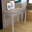 2 Drawer Classic Wooden Desk with Turned Leg Support, Distressed Brown