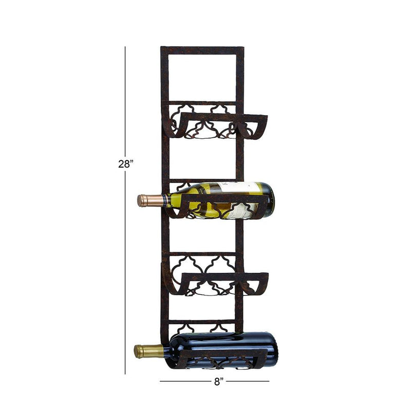 Benzara Metal Wall Wine Rack with 4 Bottle Holders