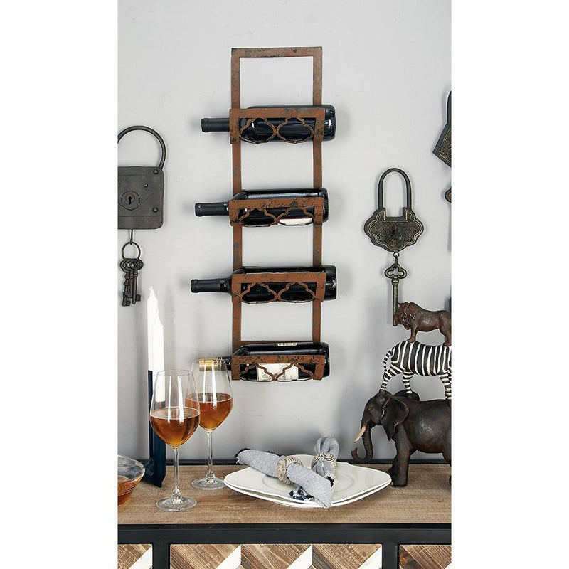 Benzara Metal Wall Wine Rack with 4 Bottle Holders
