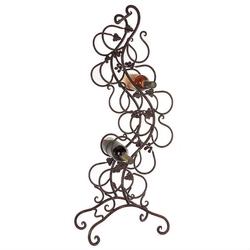 Wrought Iron 12-Bottle Wine Rack with Grape Leaves Vines Design