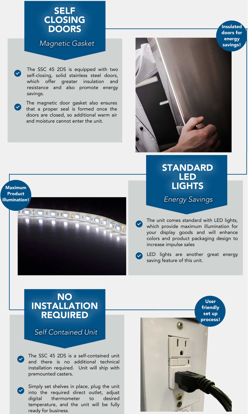 Pro-Kold SSC-45-2DS Double Solid Door 55" Wide Stainless Steel Refrigerator