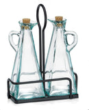 Tablecraft 617NBK 3 Piece Oil & Vinegar Set,Green Tint Glass