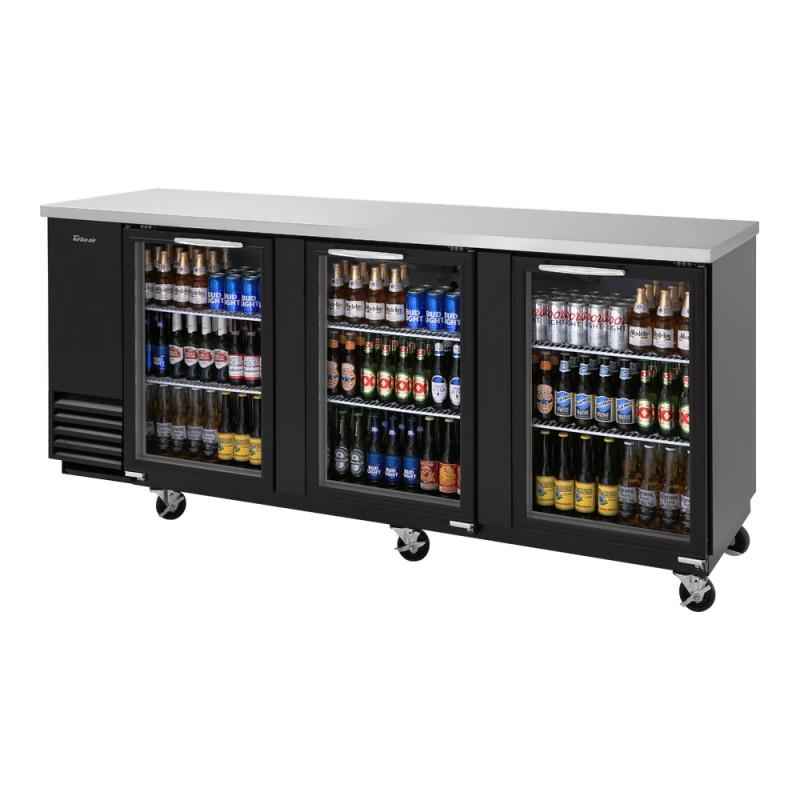 Turbo Air TBB-4SGD-N Back Bar Cooler Three-Section Glass Doors 90-3/8"W 36.47 Cu. Ft.