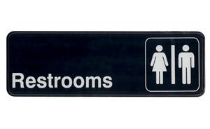 Update S39-15BK Restroom Sign "Restrooms" - 9x3