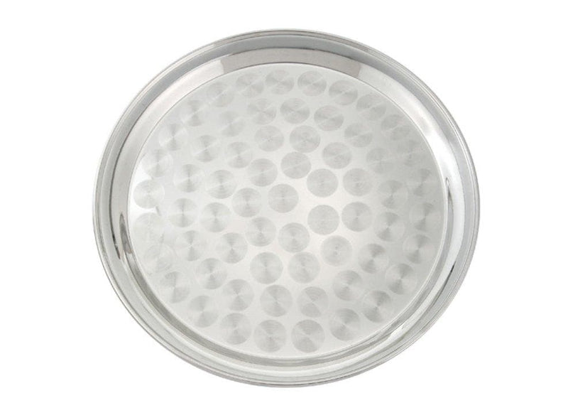 Winco Stainless Steel Round Serving Tray With Swirl Pattern - Various Sizes