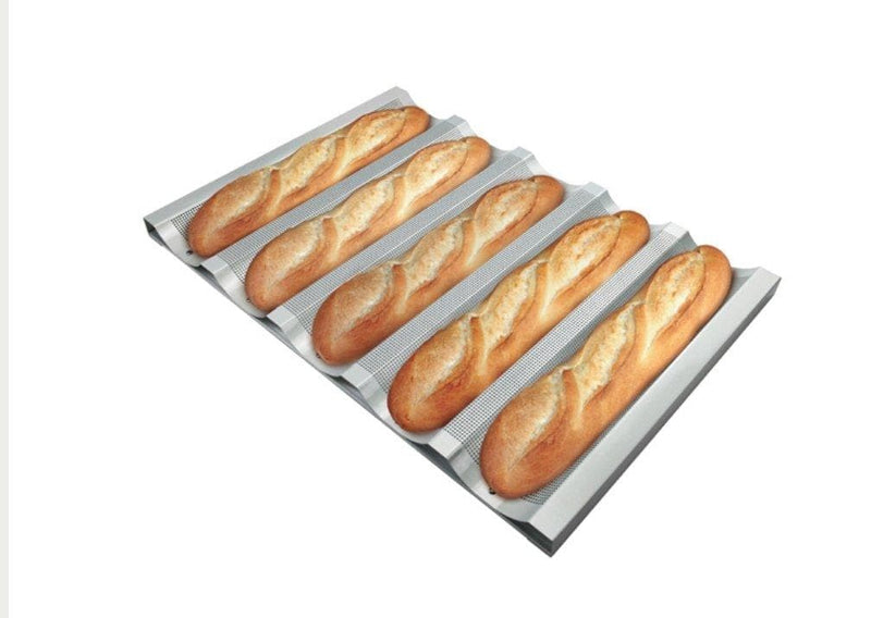 Winco Wide Aluminum Baguette Pan - 5 Slot