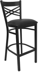HERCULES Series Black ''X'' Back Metal Restaurant Bar Stool with Black Vinyl Seat XU-6F8BXBK-BAR-BLKV-GG by Flash Furniture