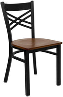 HERCULES Series Black ''X'' Back Metal Restaurant Chair with Cherry Wood Seat XU-6FOBXBK-CHYW-GG by Flash Furniture