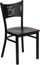 HERCULES Series Black Coffee Back Metal Restaurant Chair with Mahogany Wood Seat XU-DG-60099-COF-MAHW-GG by Flash Furniture
