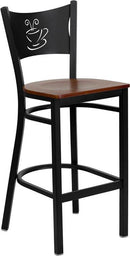 HERCULES Series Black Coffee Back Metal Restaurant Bar Stool with Cherry Wood Seat XU-DG-60114-COF-BAR-CHYW-GG by Flash Furniture