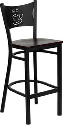 HERCULES Series Black Coffee Back Metal Restaurant Bar Stool with Mahogany Wood Seat XU-DG-60114-COF-BAR-MAHW-GG by Flash Furniture