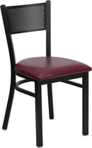 HERCULES Series Black Grid Back Metal Restaurant Chair with Burgundy Vinyl Seat XU-DG-60115-GRD-BURV-GG by Flash Furniture
