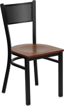 HERCULES Series Black Grid Back Metal Restaurant Chair with Cherry Wood Seat XU-DG-60115-GRD-CHYW-GG by Flash Furniture
