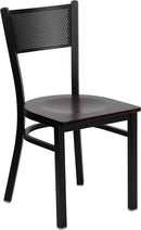 HERCULES Series Black Grid Back Metal Restaurant Chair with Mahogany Wood Seat XU-DG-60115-GRD-MAHW-GG by Flash Furniture