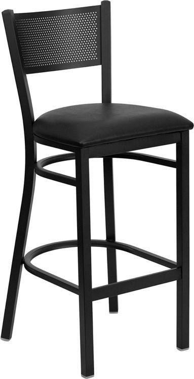 HERCULES Series Black Grid Back Metal Restaurant Bar Stool with Black Vinyl Seat XU-DG-60116-GRD-BAR-BLKV-GG by Flash Furniture