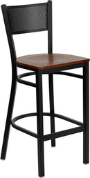 HERCULES Series Black Grid Back Metal Restaurant Bar Stool with Cherry Wood Seat XU-DG-60116-GRD-BAR-CHYW-GG by Flash Furniture