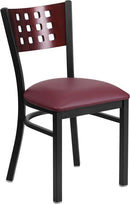 Flash Furniture XU-DG-60117-MAH-BURV-GG HERCULES Series Black Decorative Cutout Back Metal Restaurant Chair - Mahogany Wood Back, Burgundy Vinyl Seat