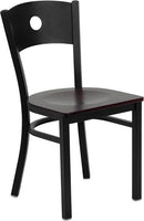HERCULES Series Black Circle Back Metal Restaurant Chair with Mahogany Wood Seat XU-DG-60119-CIR-MAHW-GG by Flash Furniture