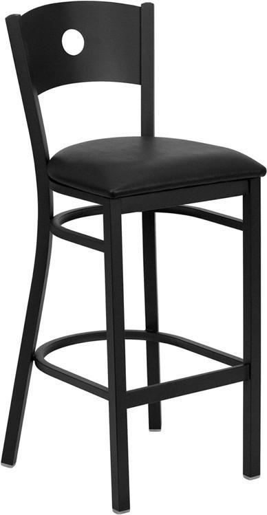 HERCULES Series Black Circle Back Metal Restaurant Bar Stool with Black Vinyl Seat XU-DG-60120-CIR-BAR-BLKV-GG by Flash Furniture