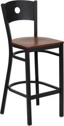 HERCULES Series Black Circle Back Metal Restaurant Bar Stool with Cherry Wood Seat XU-DG-60120-CIR-BAR-CHYW-GG by Flash Furniture