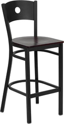 HERCULES Series Black Circle Back Metal Restaurant Bar Stool with Mahogany Wood Seat XU-DG-60120-CIR-BAR-MAHW-GG by Flash Furniture
