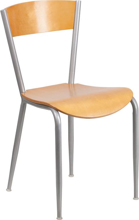 Flash Furniture XU-DG-60217-NAT-GG Invincible Series Metal Restaurant Chair - Natural Wood Back & Seat