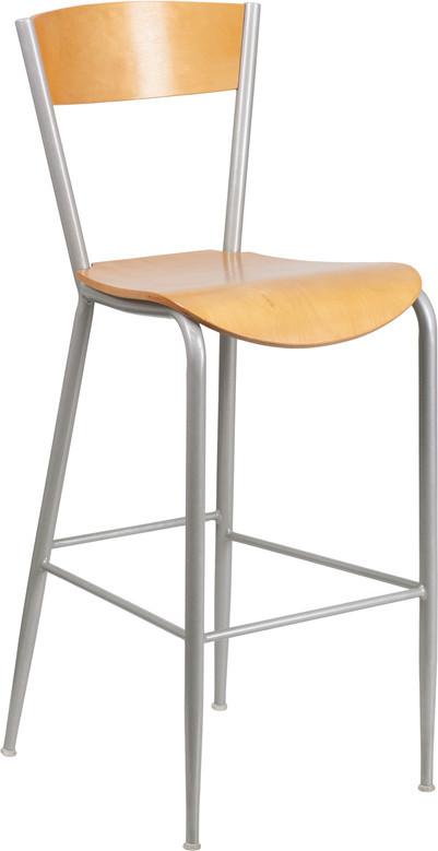 Flash Furniture XU-DG-60218-NAT-GG Invincible Series Metal Restaurant Barstool - Natural Wood Back & Seat