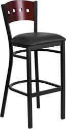 Flash Furniture XU-DG-60515-MAH-BAR-BLKV-GG HERCULES Series Black Decorative 4 Square Back Metal Restaurant Barstool - Mahogany Wood Back, Black Vinyl Seat