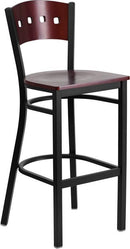 Flash Furniture XU-DG-60515-MAH-BAR-MTL-GG HERCULES Series Black Decorative 4 Square Back Metal Restaurant Barstool - Mahogany Wood Back & Seat