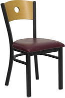 HERCULES Series Black Circle Back Metal Restaurant Chair with Natural Wood Back & Burgundy Vinyl Seat XU-DG-6F2B-CIR-BURV-GG by Flash Furniture