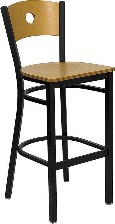 HERCULES Series Black Circle Back Metal Restaurant Bar Stool with Natural Wood Back & Seat XU-DG-6F6B-CIR-BAR-NATW-GG by Flash Furniture
