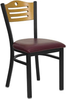 HERCULES Series Black Slat Back Metal Restaurant Chair with Natural Wood Back & Burgundy Vinyl Seat XU-DG-6G7B-SLAT-BURV-GG by Flash Furniture