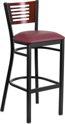 Flash Furniture XU-DG-6H1B-MAH-BAR-BURV-GG HERCULES Series Black Decorative Slat Back Metal Restaurant Barstool - Mahogany Wood Back, Burgundy Vinyl Seat