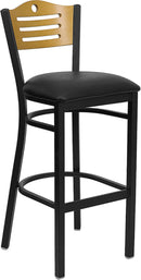 HERCULES Series Black Slat Back Metal Restaurant Bar Stool with Natural Wood Back & Black Vinyl Seat XU-DG-6H3B-SLAT-BAR-BLKV-GG by Flash Furniture