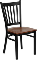 HERCULES Series Black Vertical Back Metal Restaurant Chair with Cherry Wood Seat XU-DG-6Q2B-VRT-CHYW-GG by Flash Furniture